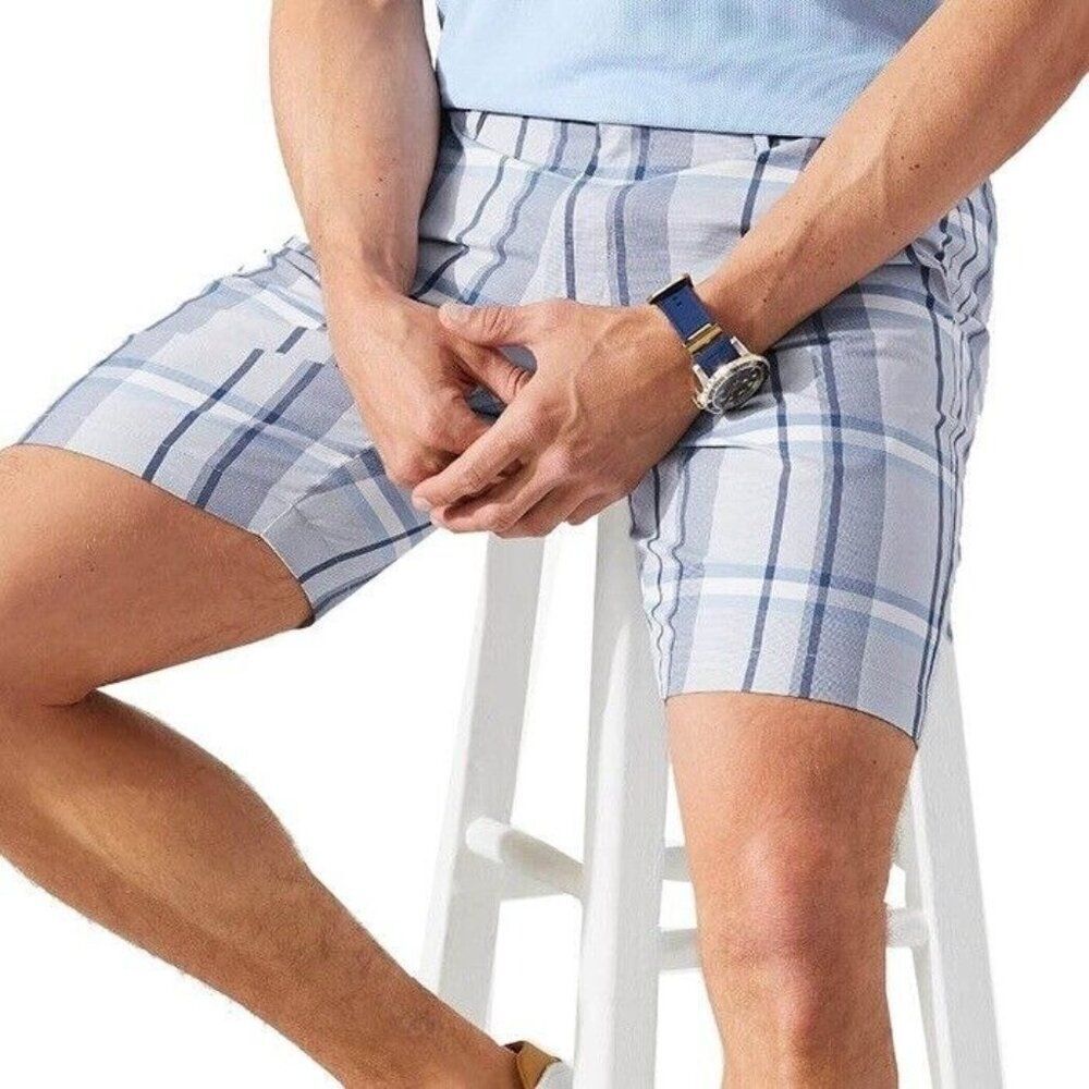 Tommy Bahama Mens 34 Harbor Point Marine Blue White Plaid Golf Short NWT